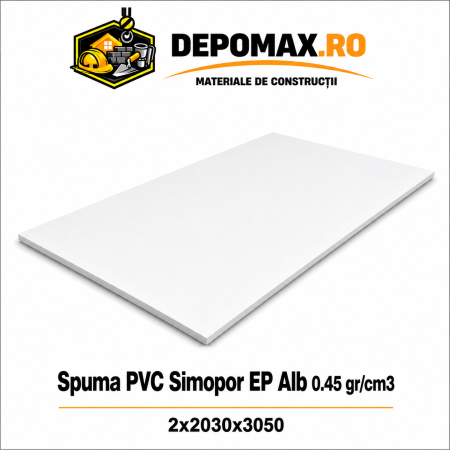 Placa rigida PVC Simopor EP Alb 0.45 g/cm3, 2x2030x3050 mm